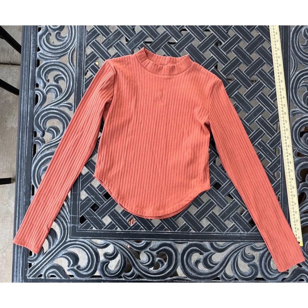 Jordan Womens Ribbed Mock Neck Long Sleeve Top Burnt Orange Small Jumpman Logo